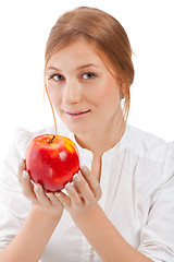 Image showing Beautiful woman holding apple