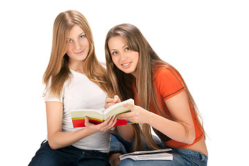 Image showing two young happy student girl