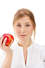 Image showing Beautiful woman holding apple