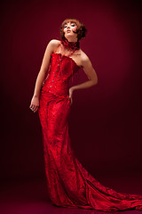 Image showing Beautiful girl in red dress