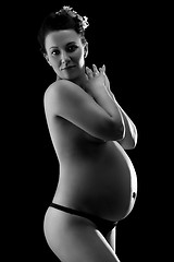 Image showing Beautiful pregnant woman in back & wite