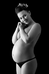 Image showing Beautiful pregnant woman in back & wite