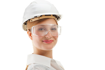 Image showing beautiful businesswoman in helmet