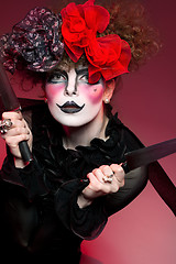 Image showing woman mime with knife