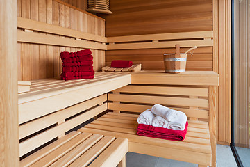 Image showing Interior of a wooden sauna