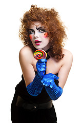 Image showing woman mime with theatrical makeup singing