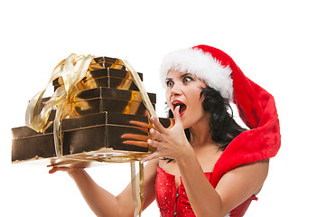 Image showing Beautiful christmas woman in santa hat