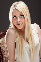 Image showing young woman close up studio portrait