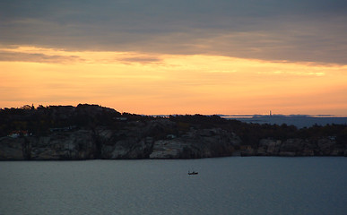 Image showing Sunset by Sandefjordsfjorden in Norway