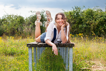 Image showing Portrait of the beautiful woman outdoors