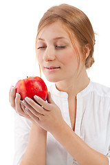 Image showing Beautiful woman holding apple