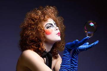 Image showing woman mime with soap bubbles.