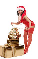 Image showing Beautiful christmas woman in santa hat