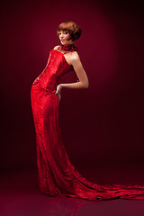Image showing Beautiful girl in red dress