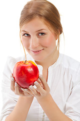 Image showing Beautiful woman holding apple