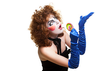 Image showing woman mime with theatrical makeup singing