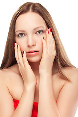 Image showing young woman close up studio portrait