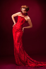 Image showing Beautiful girl in red dress