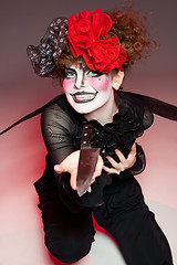 Image showing woman mime with knife