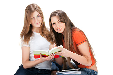 Image showing two young happy student girl