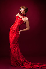 Image showing Beautiful girl in red dress