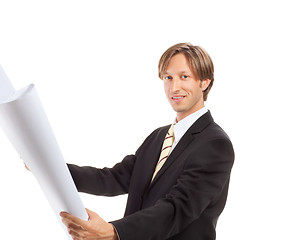 Image showing An architect wearing a hard hat