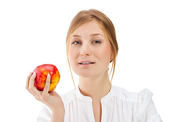 Image showing Beautiful woman holding apple