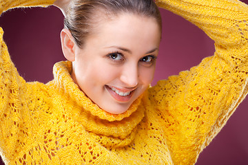 Image showing Perfect blonde on red background