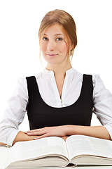 Image showing Beautiful blonde student woman with book