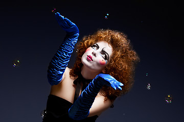 Image showing woman mime with soap bubbles.