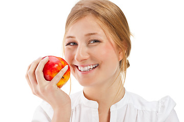 Image showing Beautiful woman holding apple