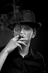 Image showing Man with hat and cigar in Black & White