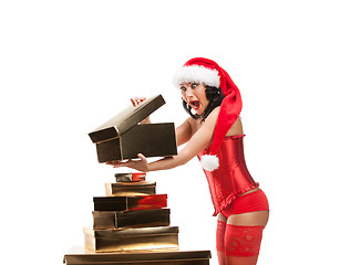 Image showing Beautiful christmas woman in santa hat