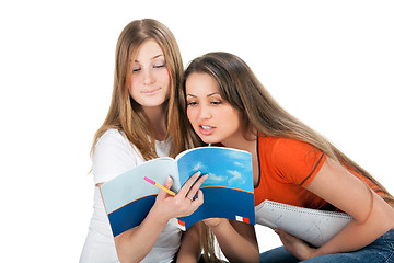 Image showing two young happy student girl