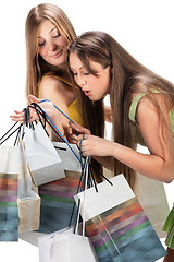 Image showing Shopping. Two beautiful girl with bag