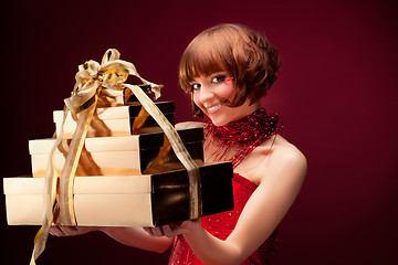 Image showing Beautiful girl in red dress