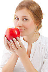 Image showing Beautiful woman holding apple