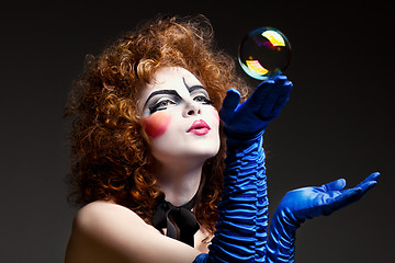 Image showing woman mime with soap bubbles.