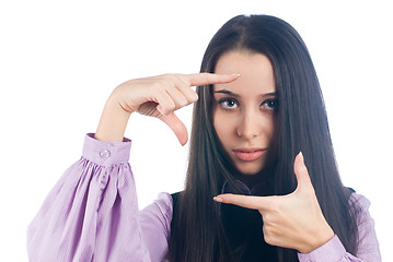 Image showing Girl showing frame sign