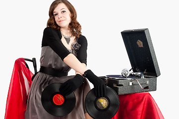 Image showing Beautiful woman with gramophone,