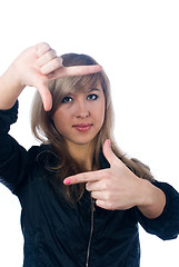 Image showing Girl showing frame sign