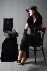 Image showing Beautiful woman with gramophone,