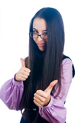 Image showing Girl showing thumb up gesture