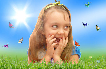 Image showing The girl and butterflies