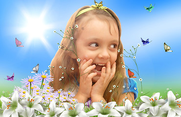 Image showing The girl and butterflies