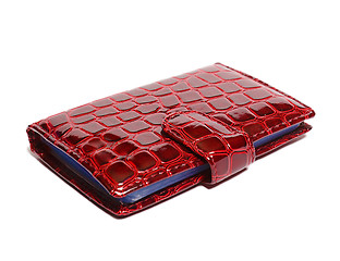 Image showing Business card holder made â€‹â€‹of red imitation snakeskin