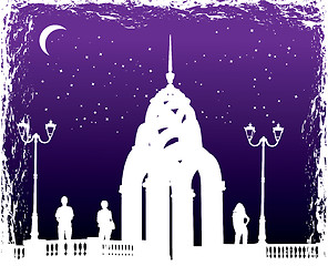 Image showing Vector silhouettes man and women on background night city