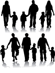 Image showing Vector silhouettes of parents with children