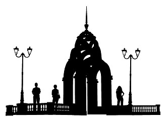 Image showing Vector silhouettes man, women and lamppost