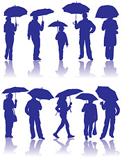 Image showing Vector silhouettes man, women and child with umbrella